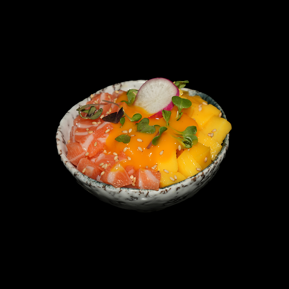 Tarta de salmón mango con salsa mango